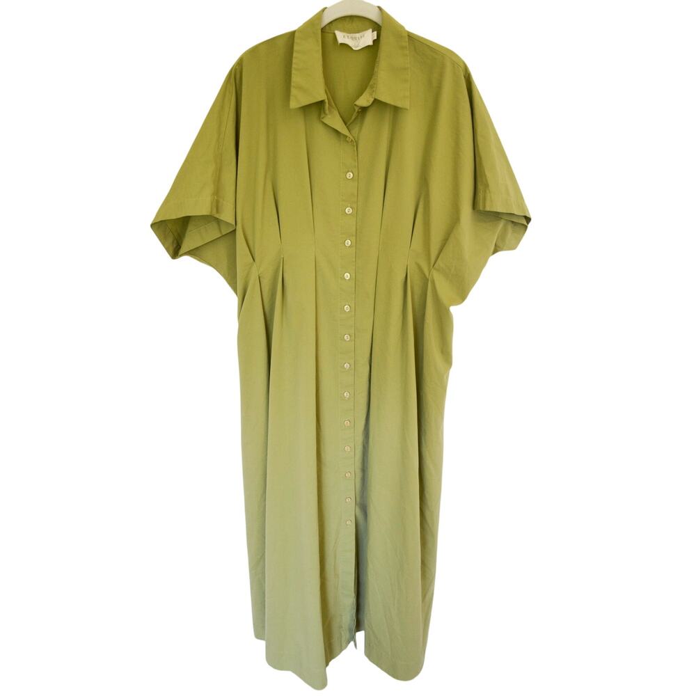 Olive Green Button-Front Midi Shirt Dress
